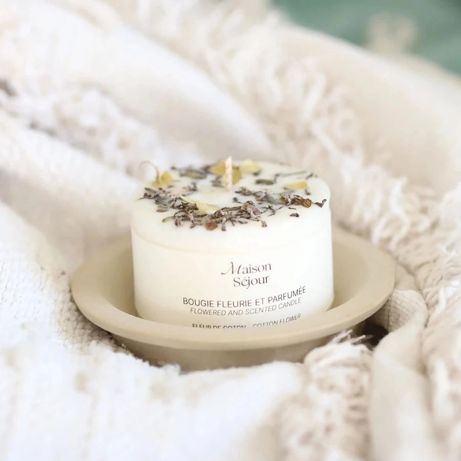Bougie à base de cire de soja végétale. Parfum fleur de coton