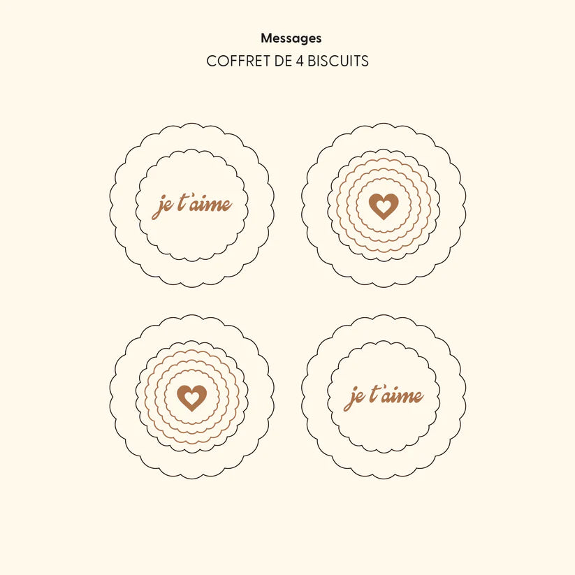 Coffret de 4 biscuits au chocolat message je t'aime