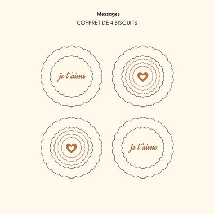 Coffret de 4 biscuits au chocolat message je t'aime