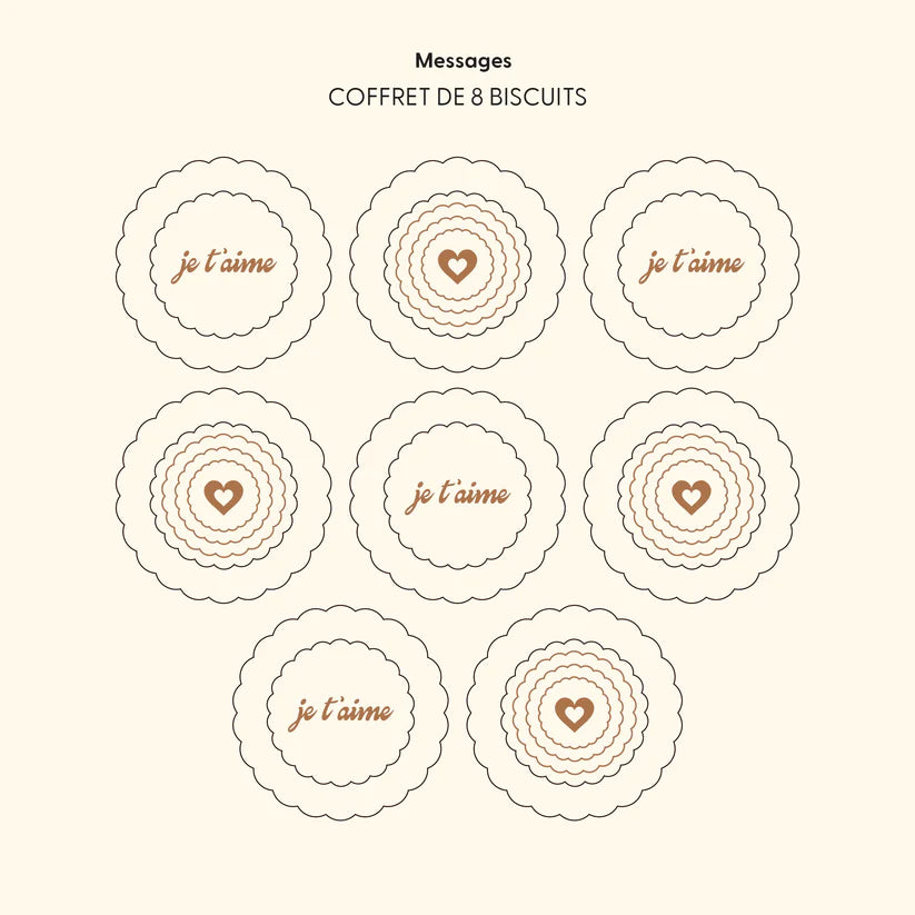 Coffret de 8 biscuits au chocolat message je t'aime