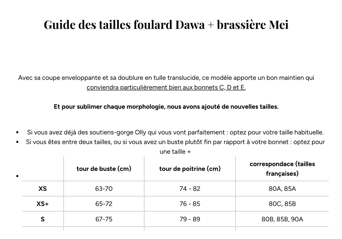 Guide des tailles