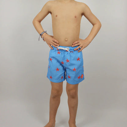 Short-de-bain-enfant-bleu-motif-etoile-de-mer-face