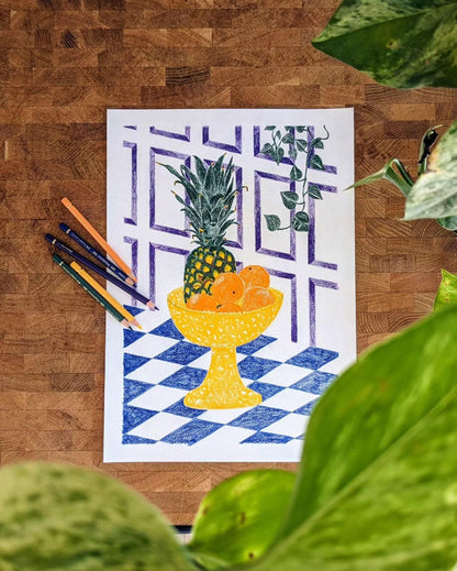 affiche coloriée coupe de fruits