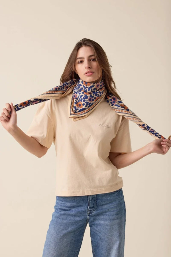 Foulard - Cerisier Bleu royal grand format apaches