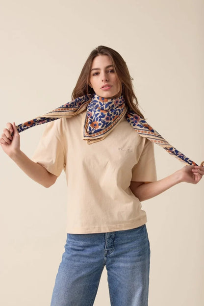 Foulard - Cerisier Bleu royal grand format apaches