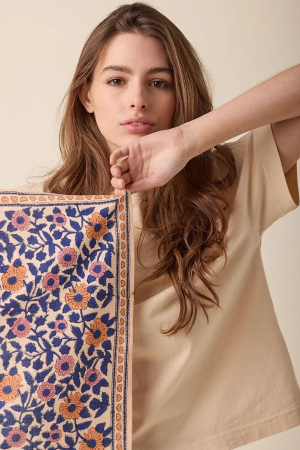 Foulard - Cerisier Bleu royal grand format