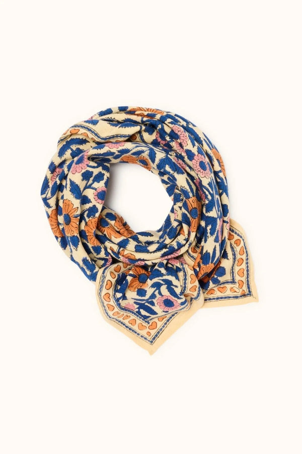 Foulard - Cerisier Bleu royal grand format