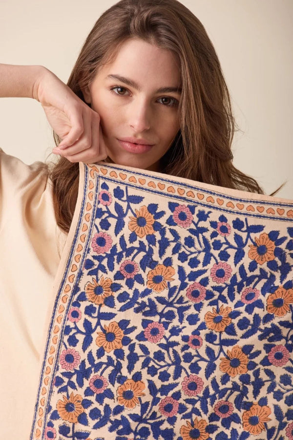 Foulard - Coeur Bleu royal blockprint