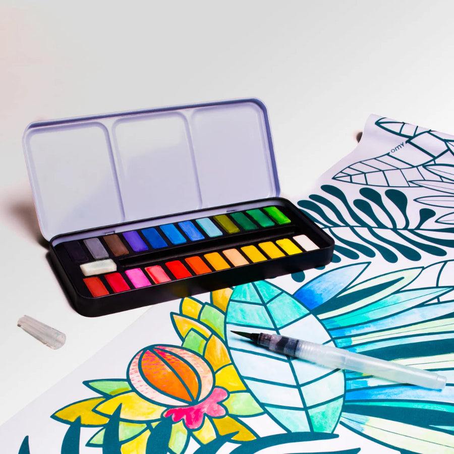 essai du kit aquarelle avec pinceau à eau omy