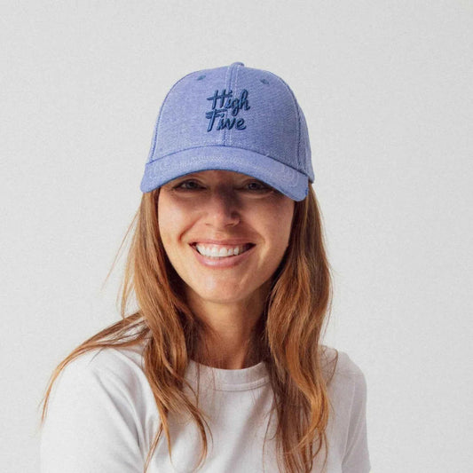 casquette adulte high five denim bleu portée