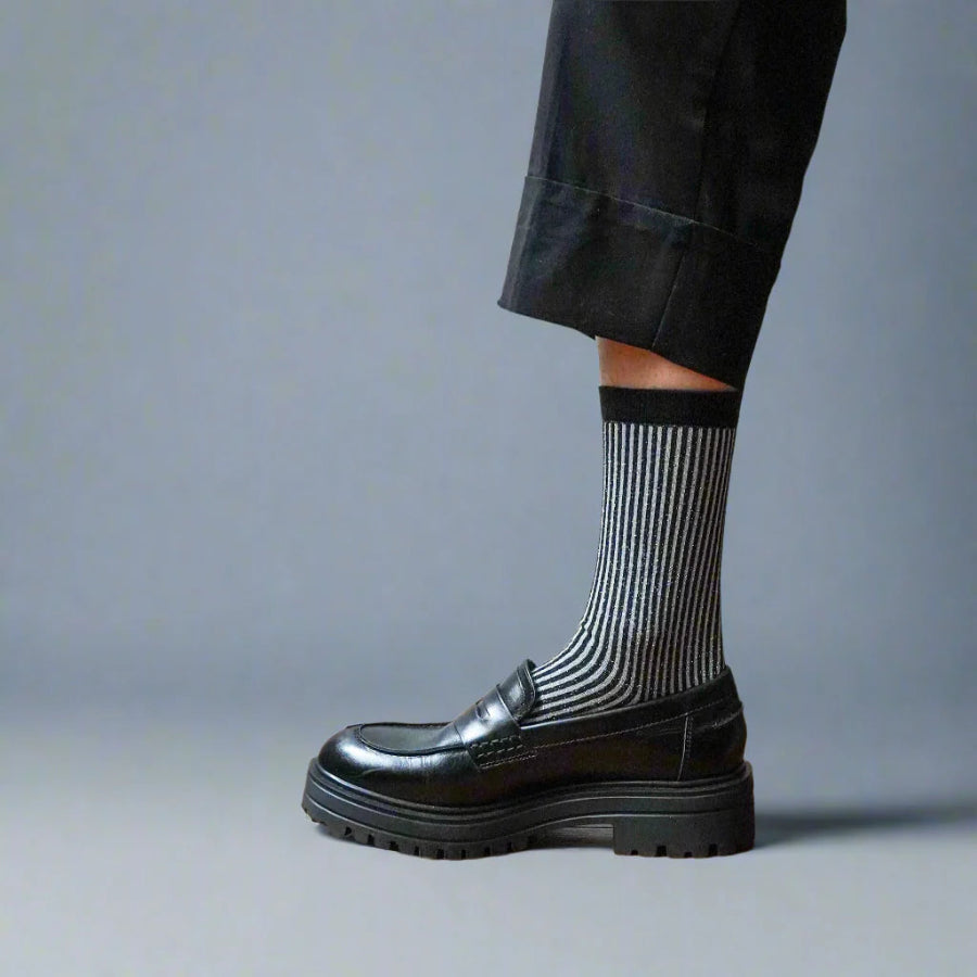 chaussettes à paillettes rayé noir