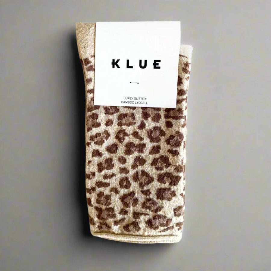 chaussettes pailletées léopard beige