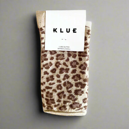 chaussettes pailletées léopard beige
