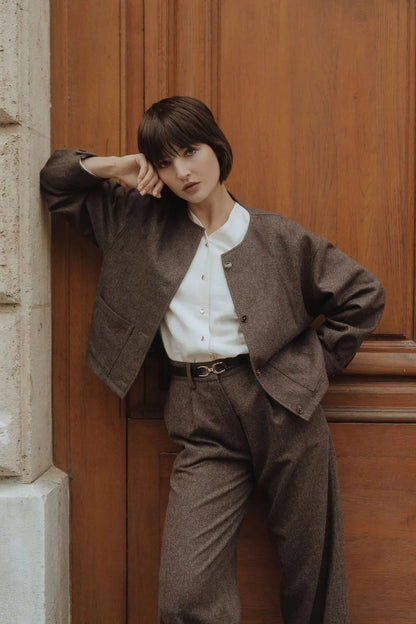 outfit veste en laine marron sevenlie
